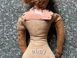 Vintage German Little Girl Doll Metal Head Fiber Cloth Body Blonde Blue Eyes