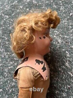 Vintage German Little Girl Doll Metal Head Fiber Cloth Body Blonde Blue Eyes