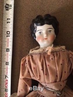 Vintage German Porcelain Bisque Cloth Doll 11 inches w Stand Toy Antique