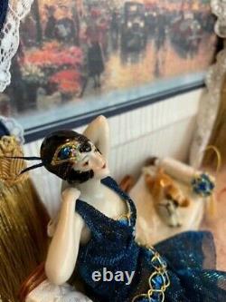 Vintage German Porcelain Flapper Half Doll with Legs, 1920s Flapper Boudoir Doll