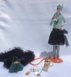 Vintage German Porcelain Flapper Half Doll with Legs, Demi-Figurine, Teepuppe