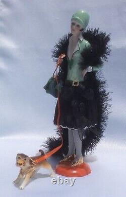 Vintage German Porcelain Flapper Half Doll with Legs, Demi-Figurine, Teepuppe