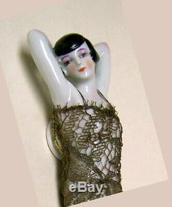 Vintage German Porcelain Pincushion Half Doll Lady In Lace Suit- Liquidation