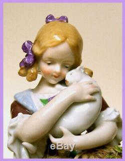 Vintage German Porcelain Pincushion Half Doll Liquidation Girl Holding Cat