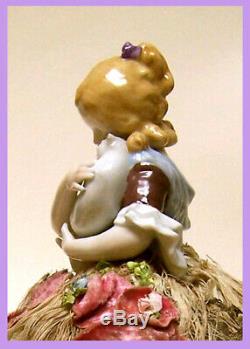 Vintage German Porcelain Pincushion Half Doll Liquidation Girl Holding Cat