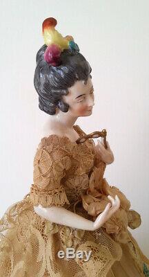 Vintage German Porcelain Pincushion Half Doll Liquidation Lady With Lorgnette