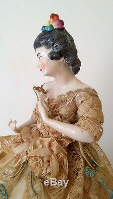 Vintage German Porcelain Pincushion Half Doll Liquidation Lady With Lorgnette