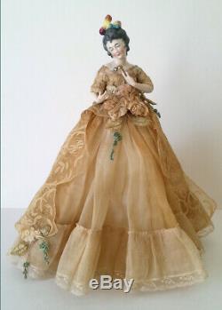Vintage German Porcelain Pincushion Half Doll Liquidation Lady With Lorgnette
