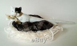 Vintage German Porcelain Pincushion Half Doll Liquidation Long Cat On Puff