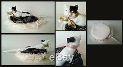 Vintage German Porcelain Pincushion Half Doll Liquidation Long Cat On Puff