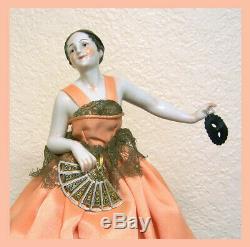 Vintage German Porcelain Pincushion Half Doll Liquidation-dancer Fanny Elssler