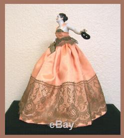 Vintage German Porcelain Pincushion Half Doll Liquidation-dancer Fanny Elssler