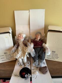 Vintage Grandma And Grandpa Porcelain Dolls In Wooden Rocking Chairs NEW IN BOX