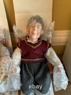 Vintage Grandma And Grandpa Porcelain Dolls In Wooden Rocking Chairs NEW IN BOX
