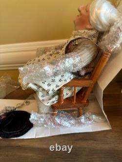 Vintage Grandma And Grandpa Porcelain Dolls In Wooden Rocking Chairs NEW IN BOX