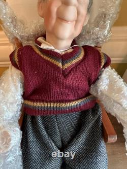 Vintage Grandma And Grandpa Porcelain Dolls In Wooden Rocking Chairs NEW IN BOX