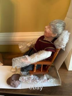 Vintage Grandma And Grandpa Porcelain Dolls In Wooden Rocking Chairs NEW IN BOX