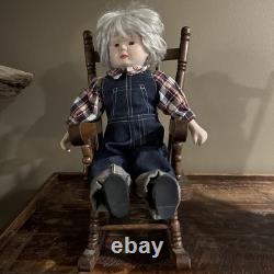 Vintage Grandma & Grandpa Porcelain Dolls In Wooden Rocking Chairs (Read Below)