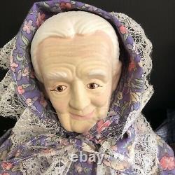 Vintage Grandma Purple Floral & Grandpa Overalls 20 Collectible Porcelain Dolls