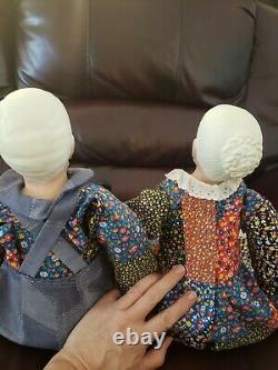 Vintage Grandma and Grandpa Couple Dolls in Patchwork William Wallace Jr Vinyl