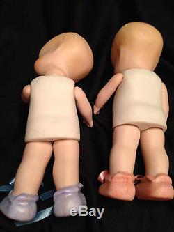 Vintage Hand Painted Socket Jointed Strung Porcelain Bisque Twin Doll Set 6