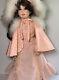 Vintage Handmade Porcelain Doll With Stand No Eyes Pastel Pink Clothes Brown Hair
