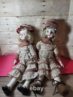 Vintage Haunted Porcelain Sister Dolls (Has Damage) Neutral 1980s