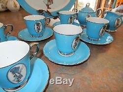 Vintage Holly Hobbie Blue Girl Tea Set Cups Saucers Sugar Bowl And Milk Jug +
