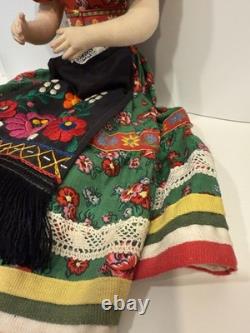 Vintage Hungarian Large 20 Traditional Dress Porcelain Face Doll