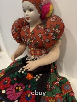 Vintage Hungarian Large 20 Traditional Dress Porcelain Face Doll