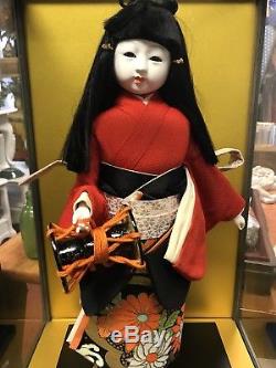 Vintage JAPAN 16.5 Ichimatsu Girl Kimono Porcelain Geisha Doll with Case