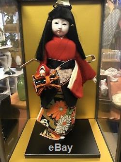 Vintage JAPAN 16.5 Ichimatsu Girl Kimono Porcelain Geisha Doll with Case