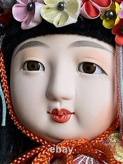 Vintage Japanese Dancing Geisha Porcelain Doll In Silky Kimono 21.5