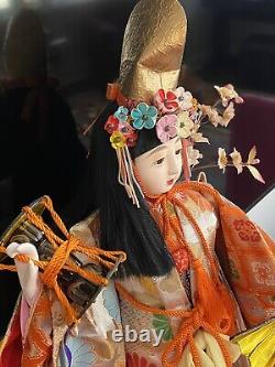 Vintage Japanese Dancing Geisha Porcelain Doll In Silky Kimono 21.5