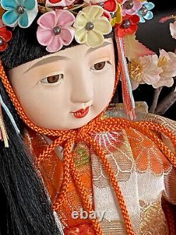 Vintage Japanese Dancing Geisha Porcelain Doll In Silky Kimono 21.5