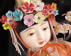 Vintage Japanese Dancing Geisha Porcelain Doll In Silky Kimono 21.5