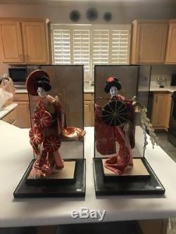 Vintage Japanese Geisha Dolls With Porcelain face and floral Kimono