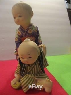 Vintage Japanese HAKATA DOLL Girl & Baby Porcelain Bisque Japan