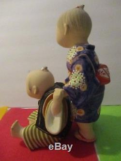 Vintage Japanese HAKATA DOLL Girl & Baby Porcelain Bisque Japan