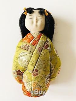 Vintage Japanese Little Girl Doll Porcelain Face Floral Silk Brocade $399.99