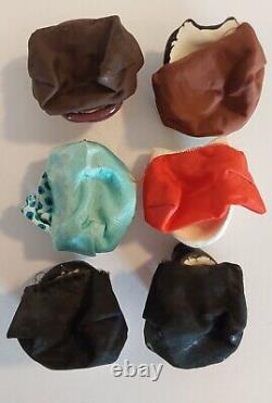 Vintage Japanese Traditional Mask Dance Porcelain Doll Original Wood Box 6 Masks