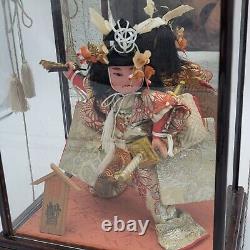 Vintage Japanese Young Samurai porcelain Doll/Figure in Glass case