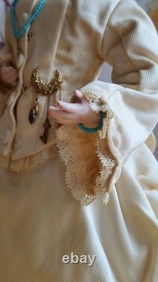 Vintage Jumeau Bisque Doll Reproduction w Chatelaine and Cross Marked By Artist