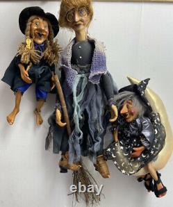 Vintage LOT of 3 Kasma Witch Dolls Porcelain Hocus Pocus Magic Moon Stars