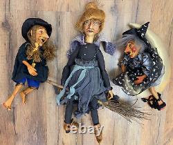 Vintage LOT of 3 Kasma Witch Dolls Porcelain Hocus Pocus Magic Moon Stars
