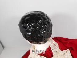 Vintage Large Head Shoulders Porcelain China Doll Black Hair, Blue Eyes 34