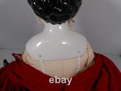 Vintage Large Head Shoulders Porcelain China Doll Black Hair, Blue Eyes 34