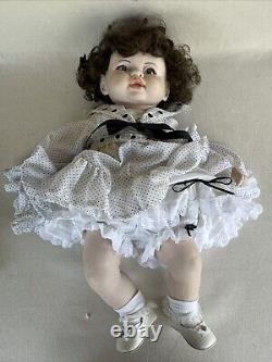 Vintage Large Porcelain Baby Doll 22 Heavy Cloth Body Brown Hair Handmade