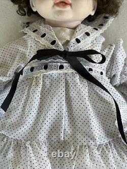 Vintage Large Porcelain Baby Doll 22 Heavy Cloth Body Brown Hair Handmade