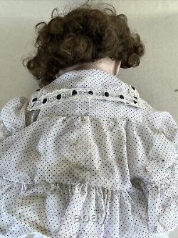 Vintage Large Porcelain Baby Doll 22 Heavy Cloth Body Brown Hair Handmade